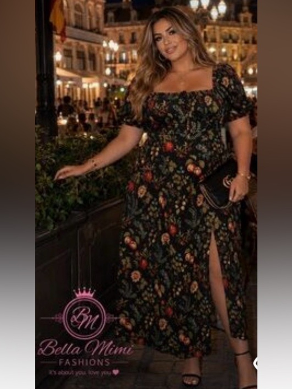 New CIDER Black Floral Puff-Sleeve Midi dress size 1X. 🌺🍒🍎🍊🌹 BRB SL 6 - Picture 2 of 6